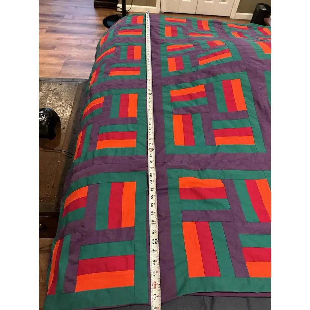 Handmade Quilt 80” X 65”‎ Red Orange Green Purple